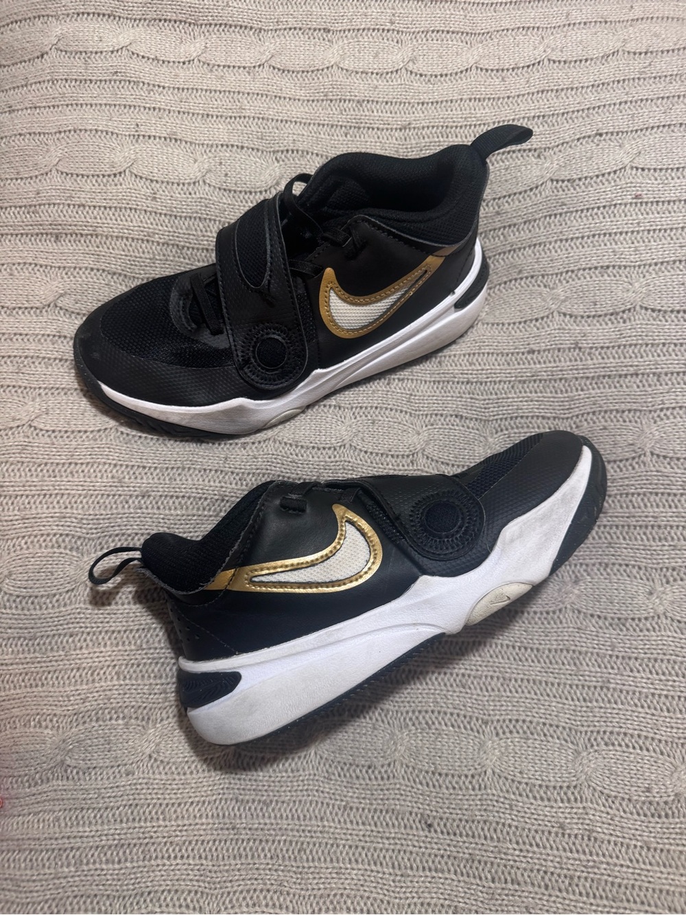 Nike Kids Black White and Gold Hook-and-Loop Sneakers